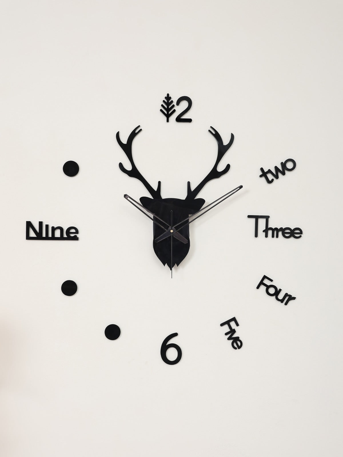 Deer Head 3D Wall Clock - Black