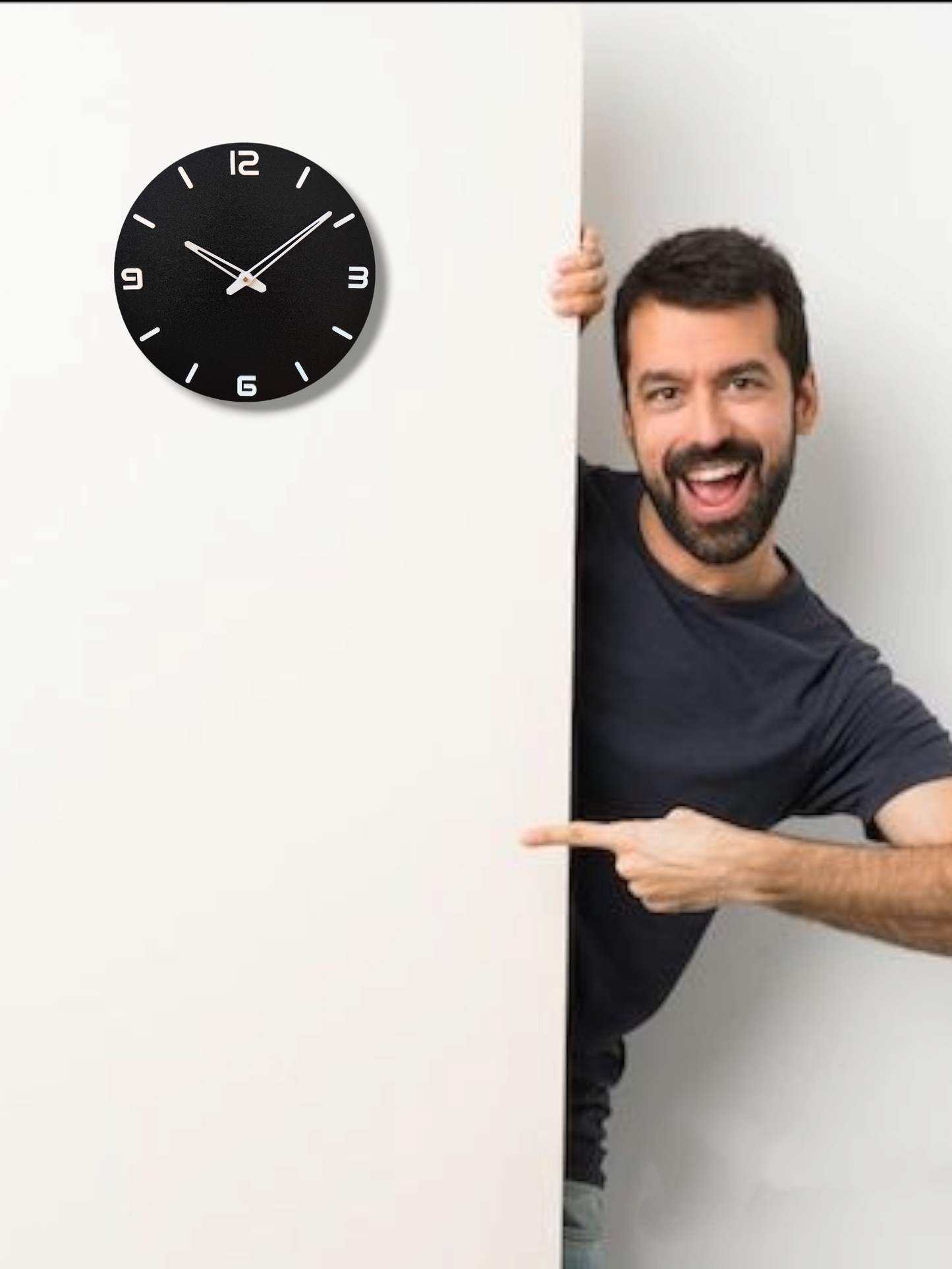 Minimalist Black Round Wall Clock - White Accents