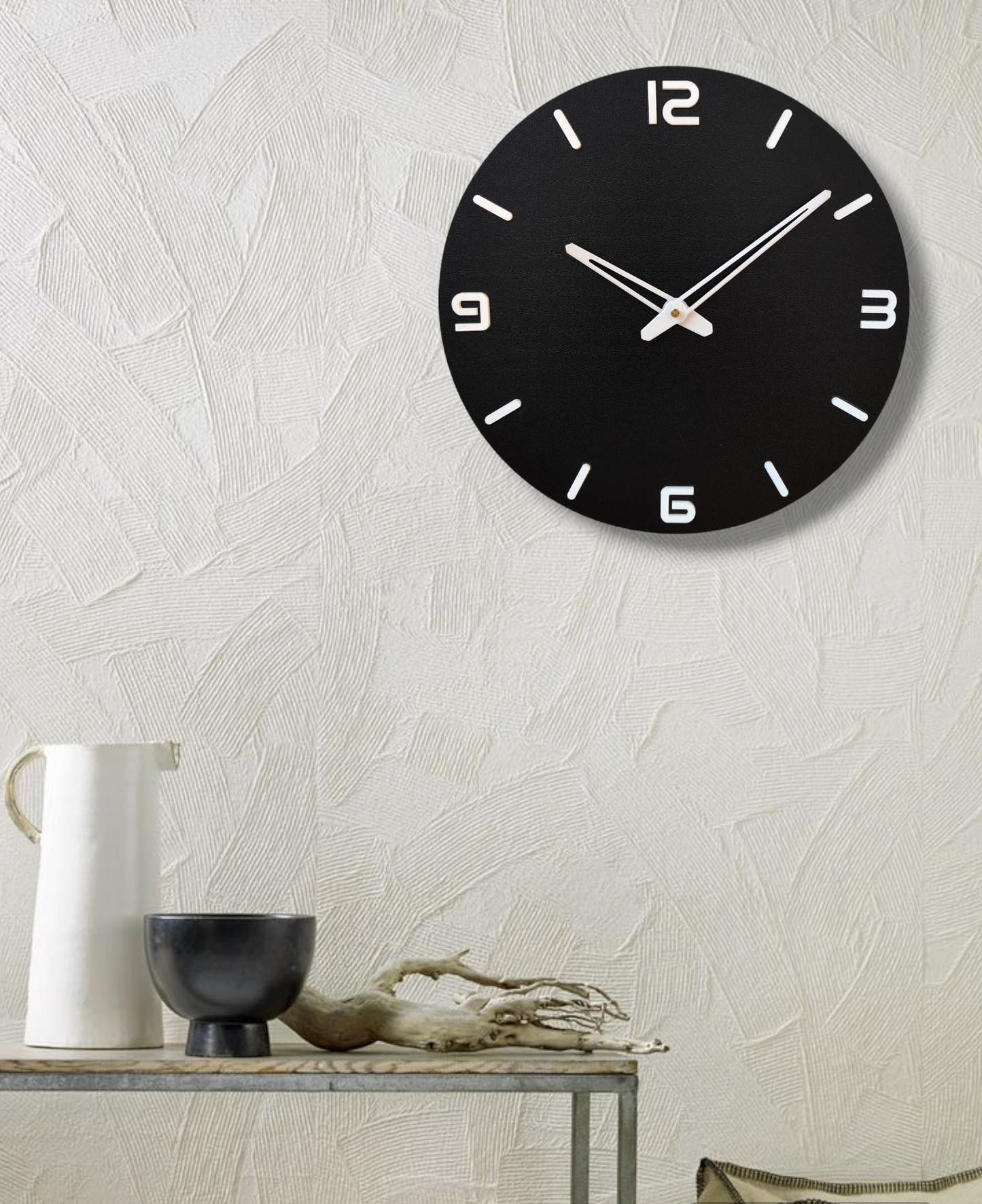 Minimalist Black Round Wall Clock - White Accents