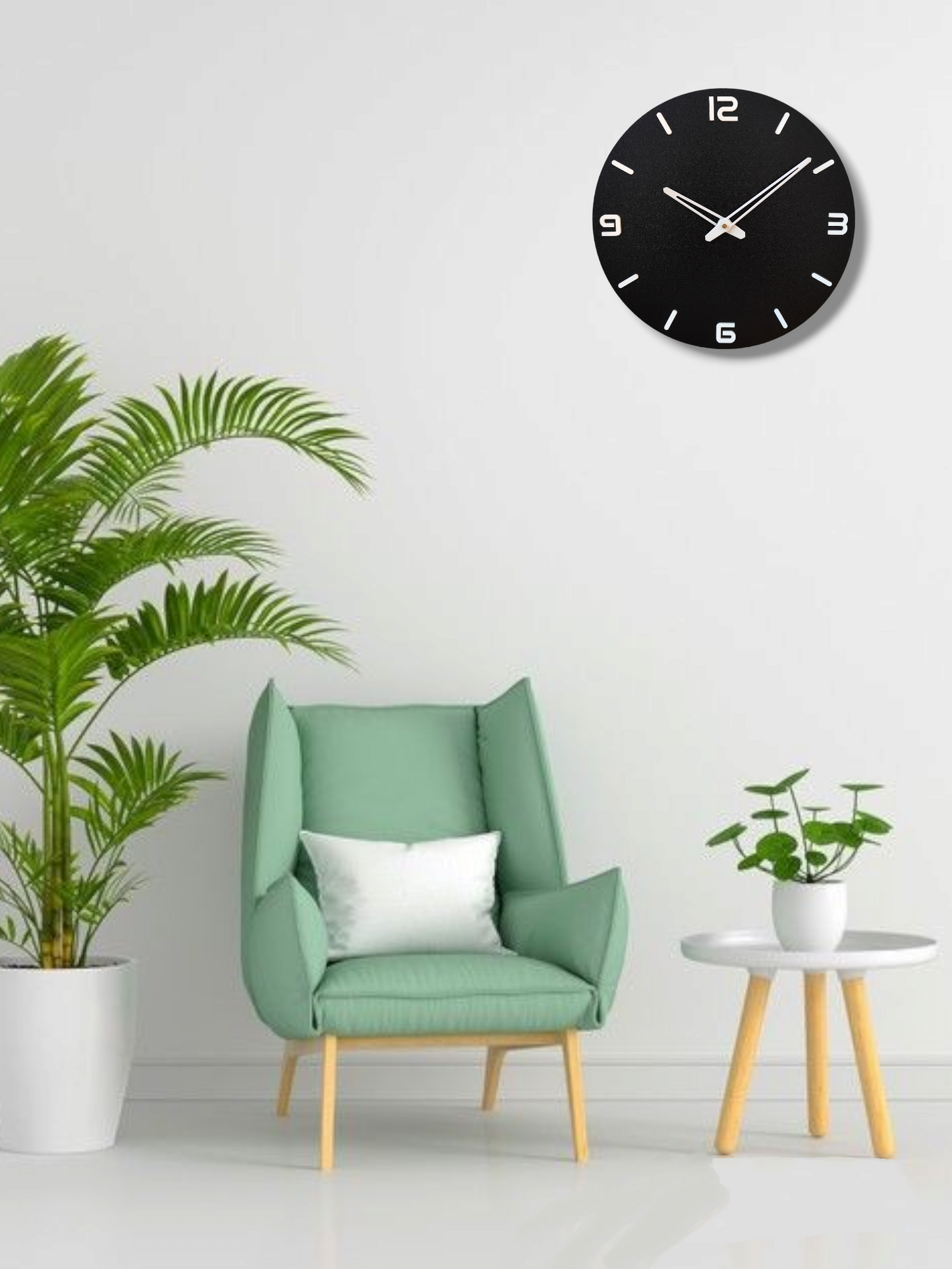 Minimalist Black Round Wall Clock - White Accents