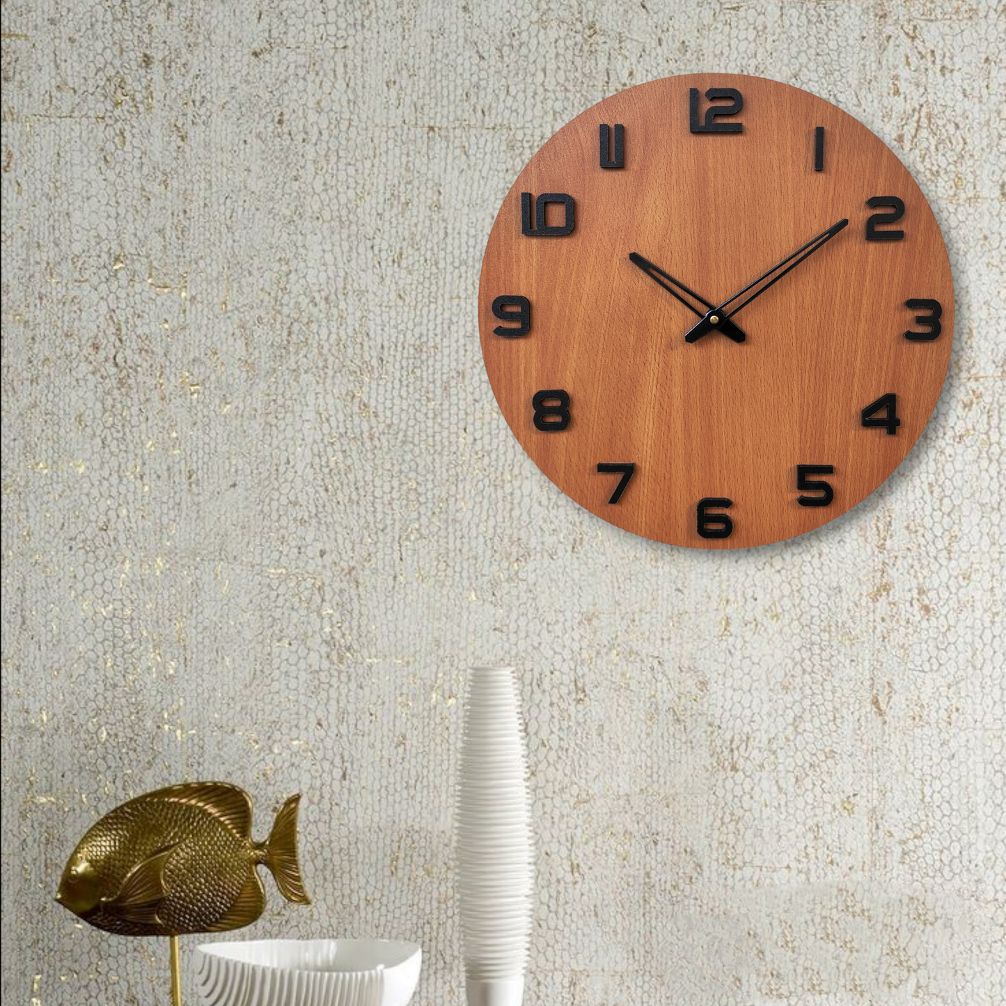 Natural Wooden Wall Clock with Black Numerals