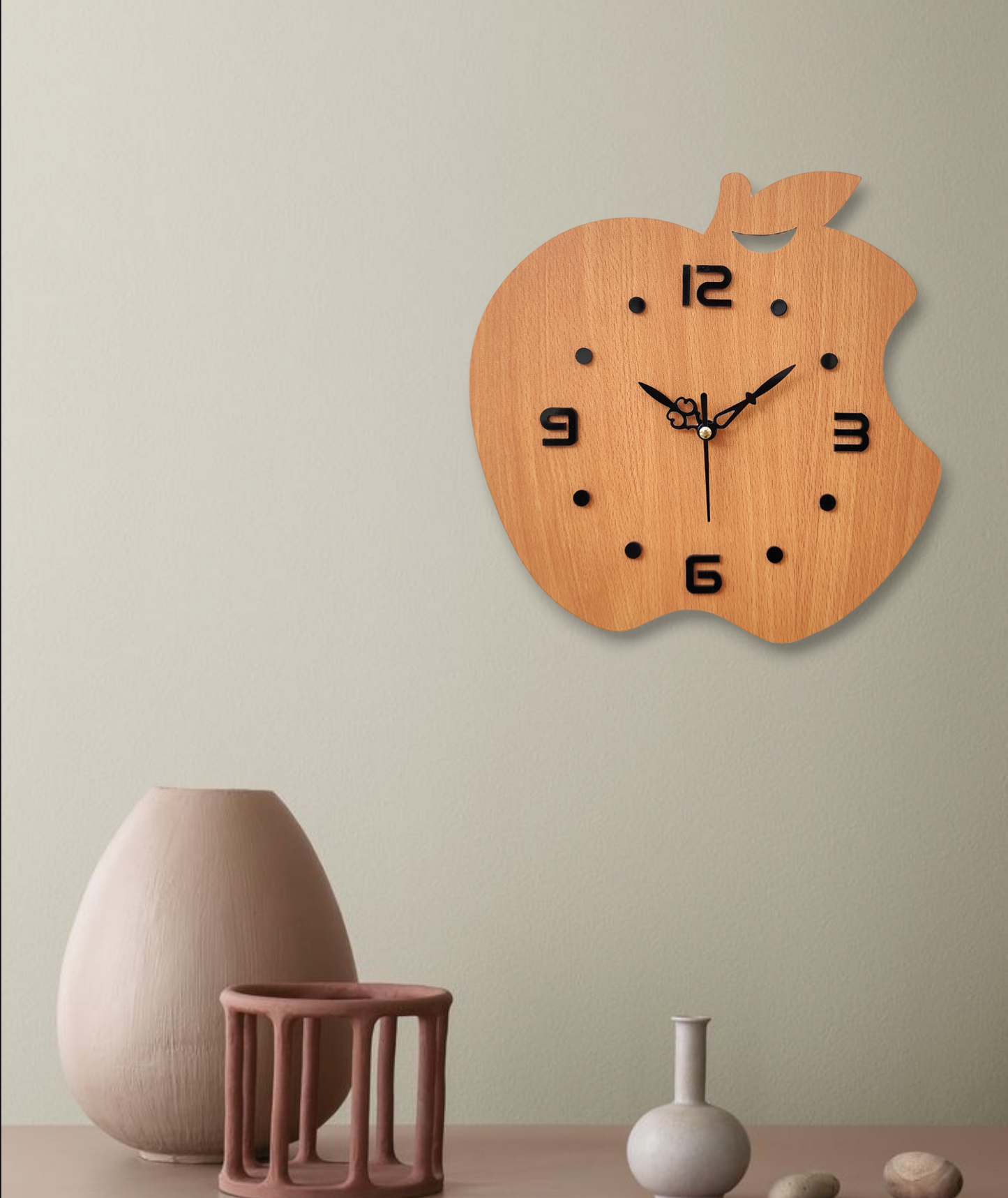 Apple-Shaped Wooden Wall Clock - Minimalist Design