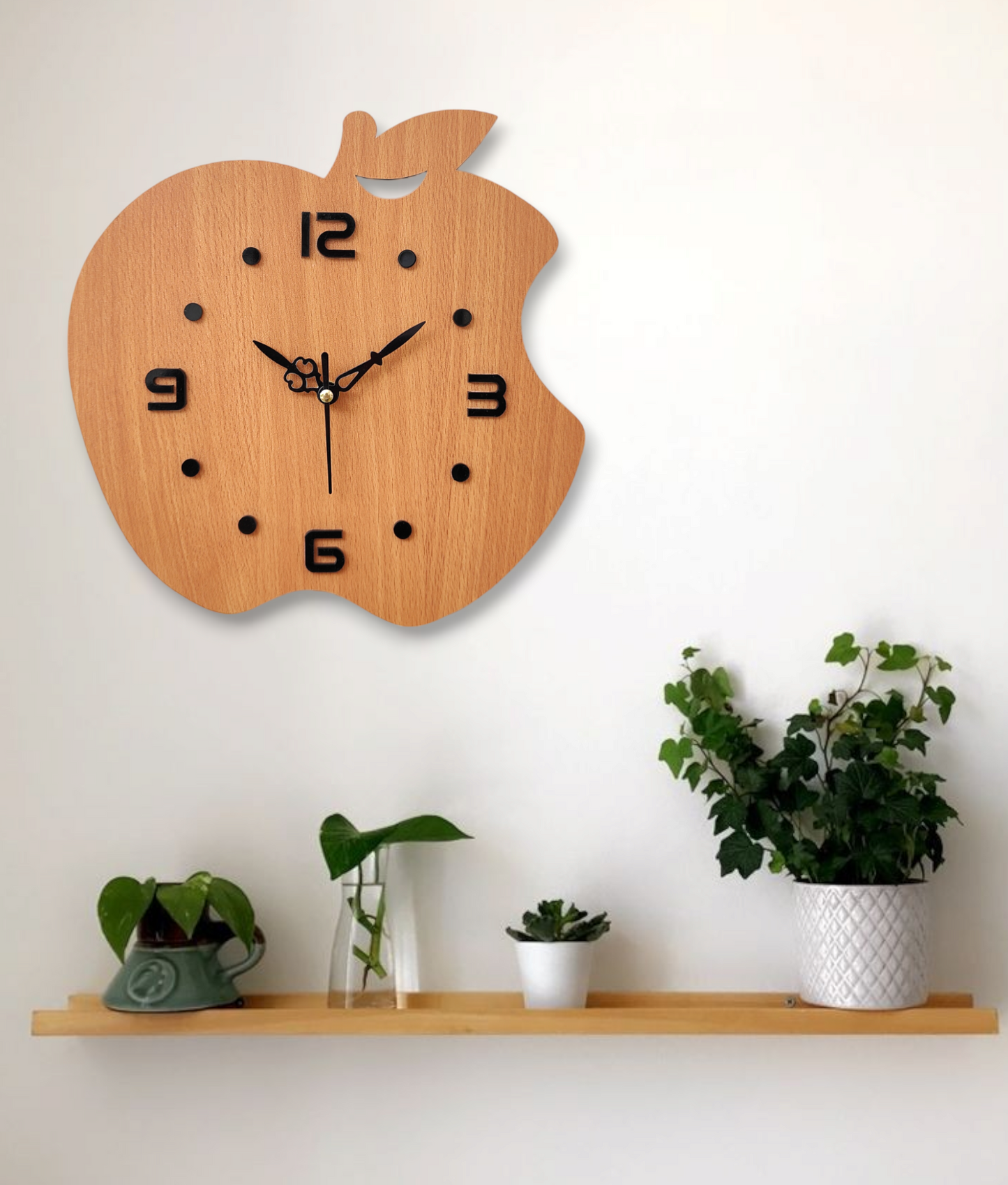 Apple-Shaped Wooden Wall Clock - Minimalist Design