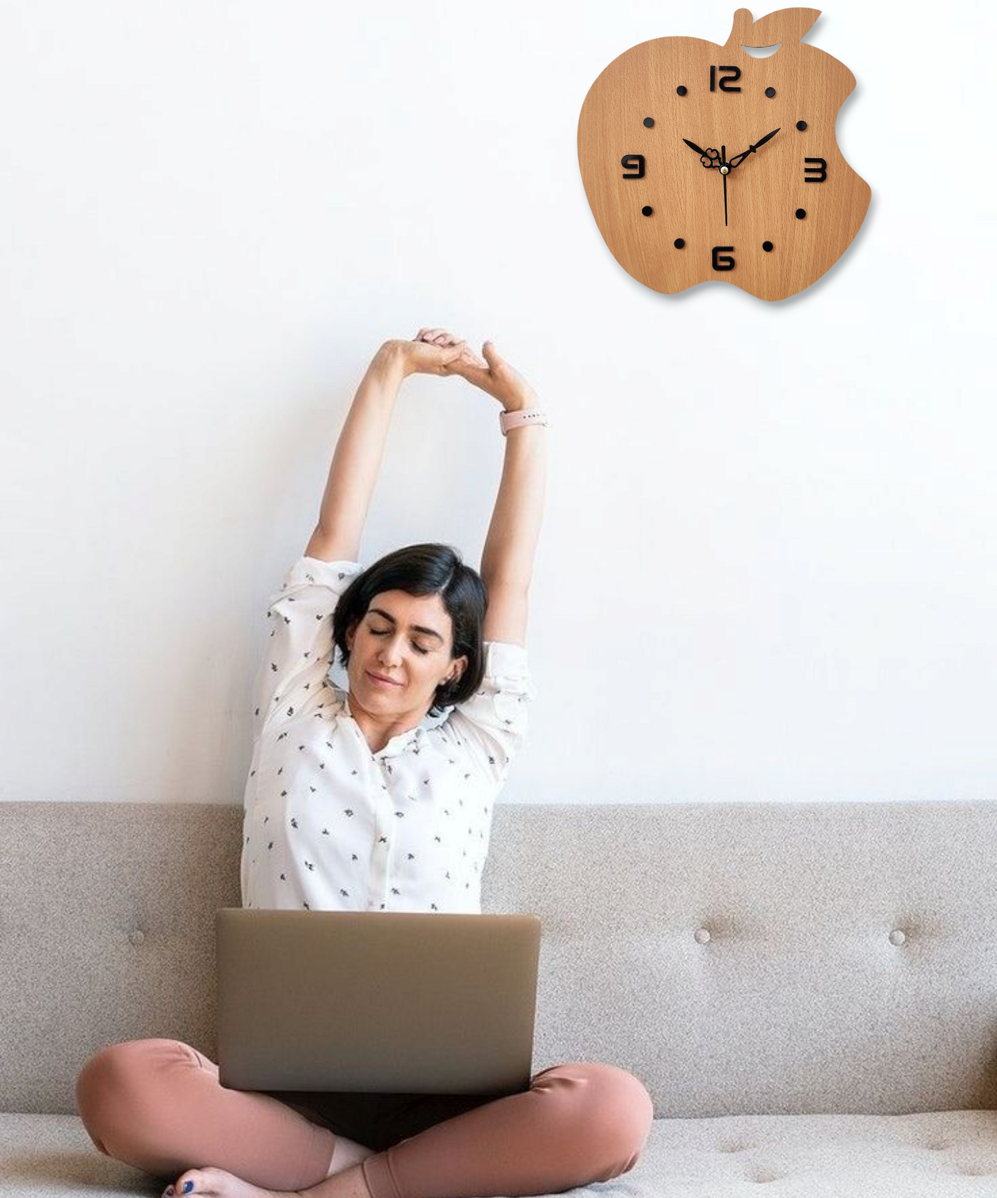 Apple-Shaped Wooden Wall Clock - Minimalist Design