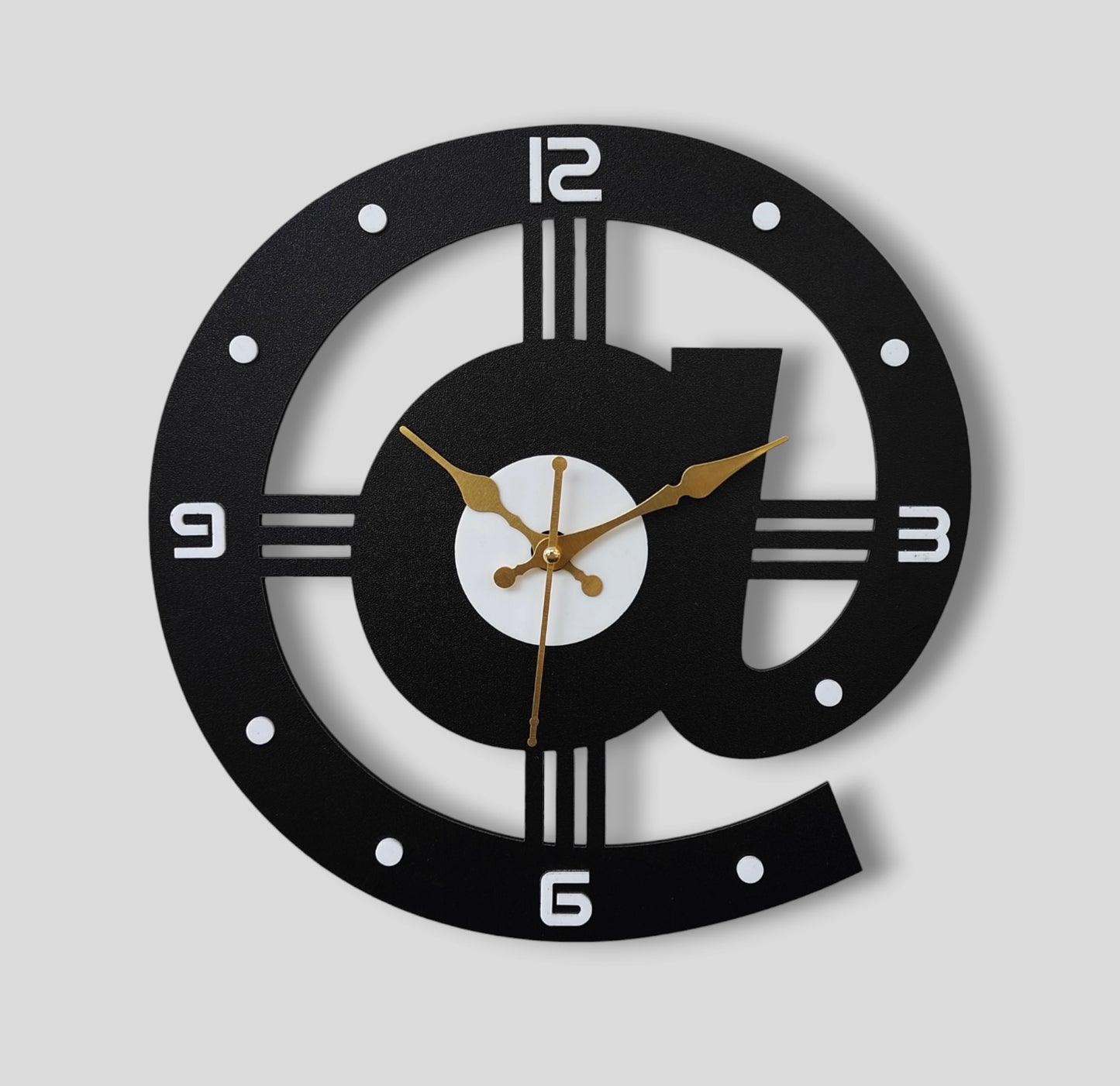 Modern @ Symbol Wall Clock - Black & Gold Design