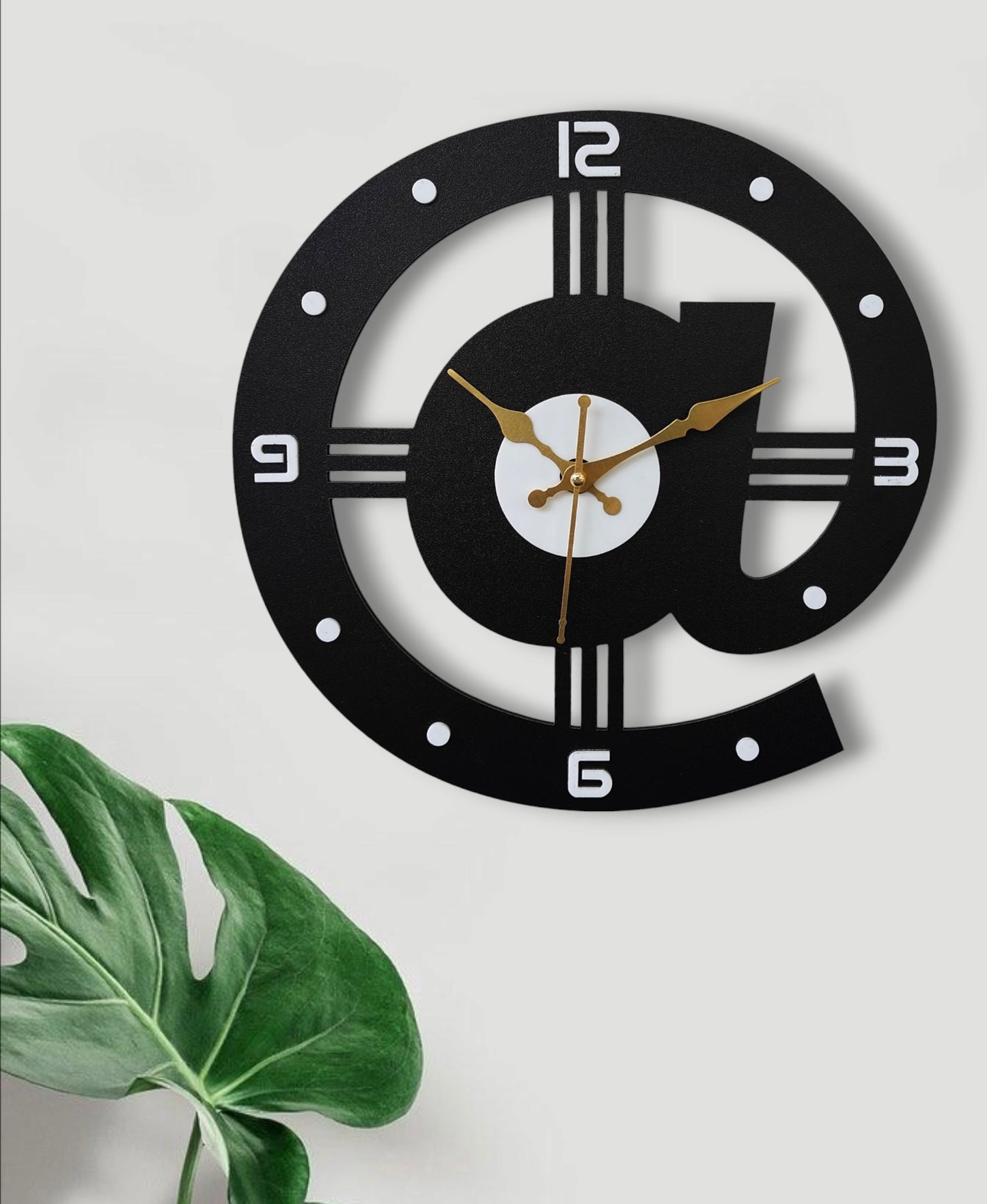 Modern @ Symbol Wall Clock - Black & Gold Design