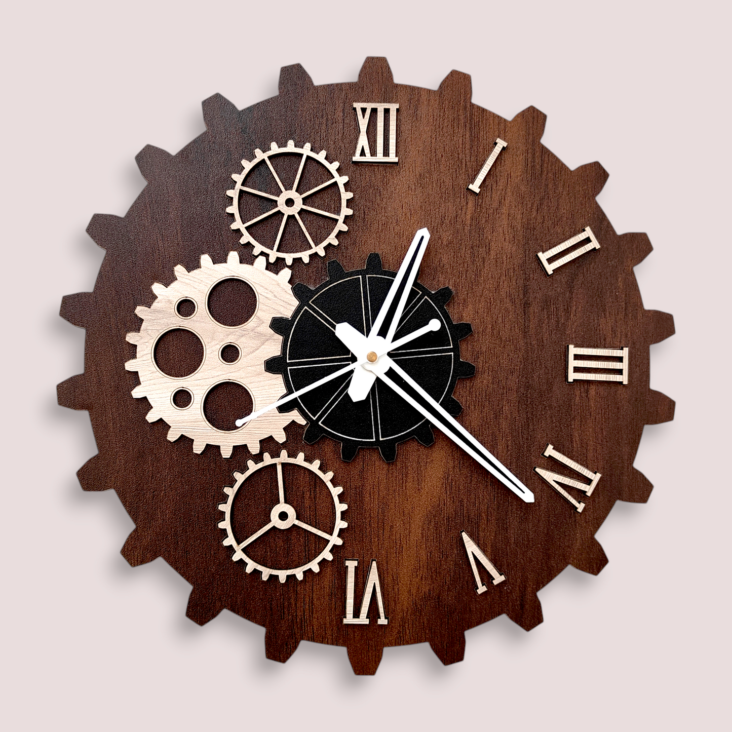 Wooden Rustic Gear Wall Clock