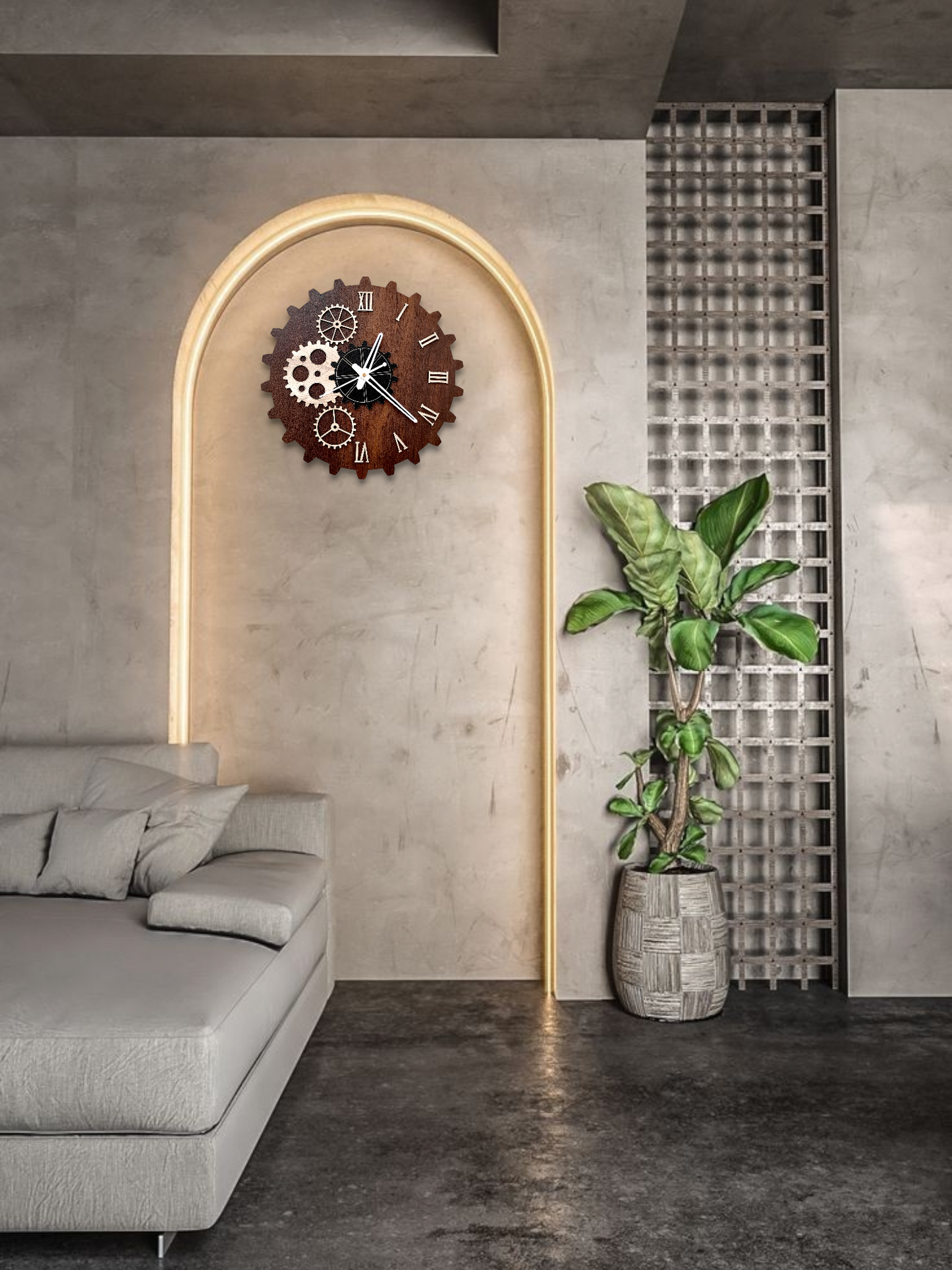 Wooden Rustic Gear Wall Clock