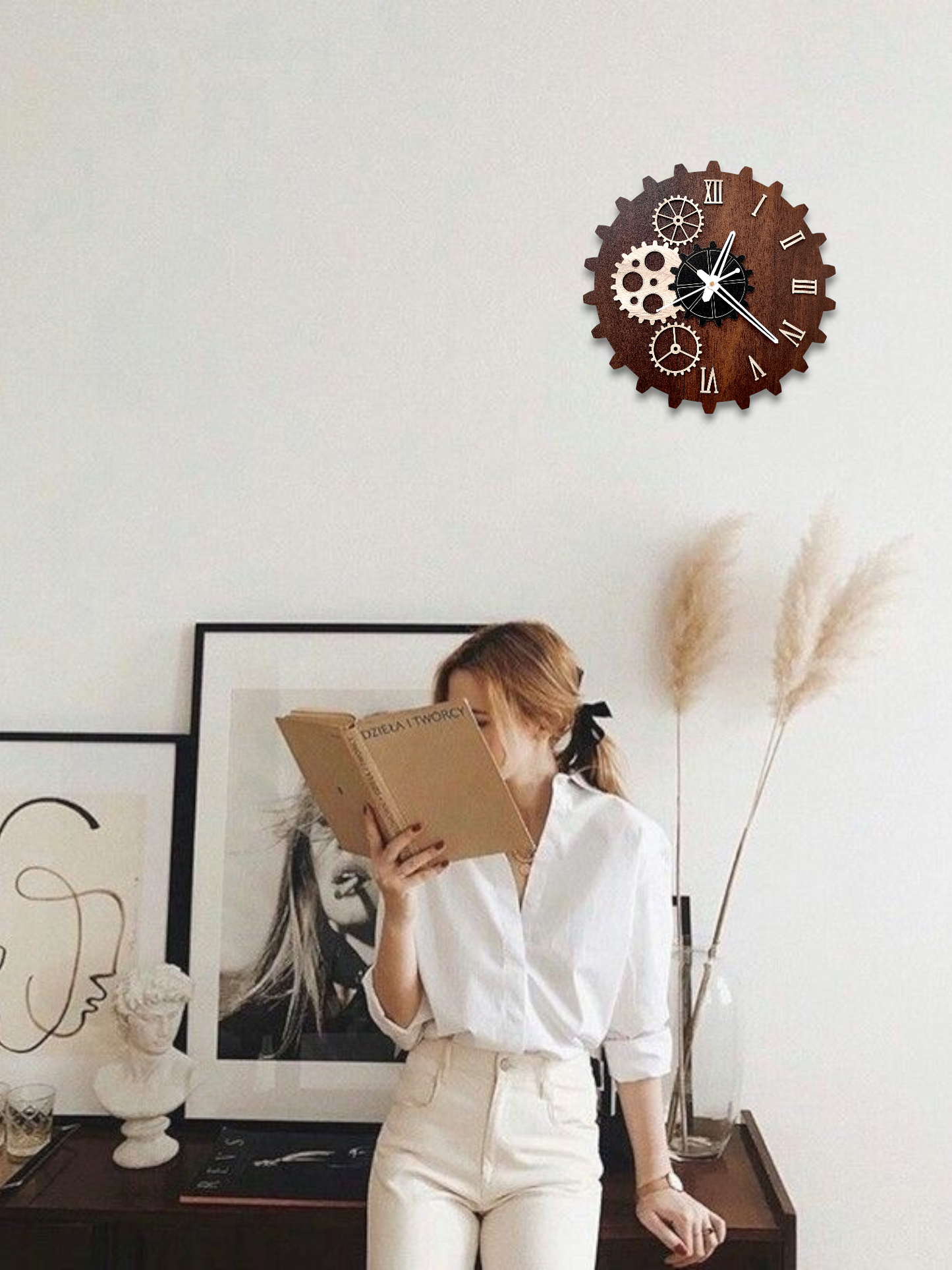 Wooden Rustic Gear Wall Clock