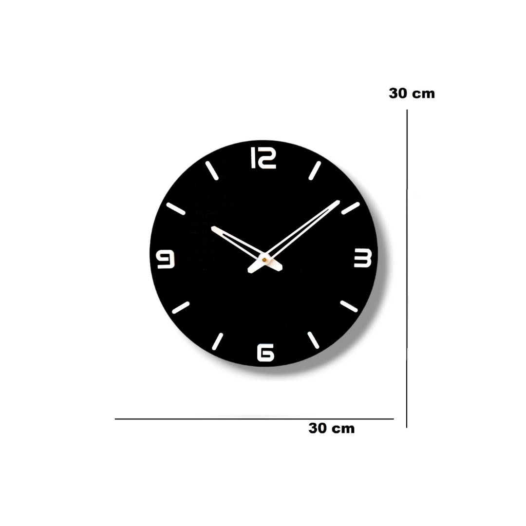 Minimalist Black Round Wall Clock - White Accents
