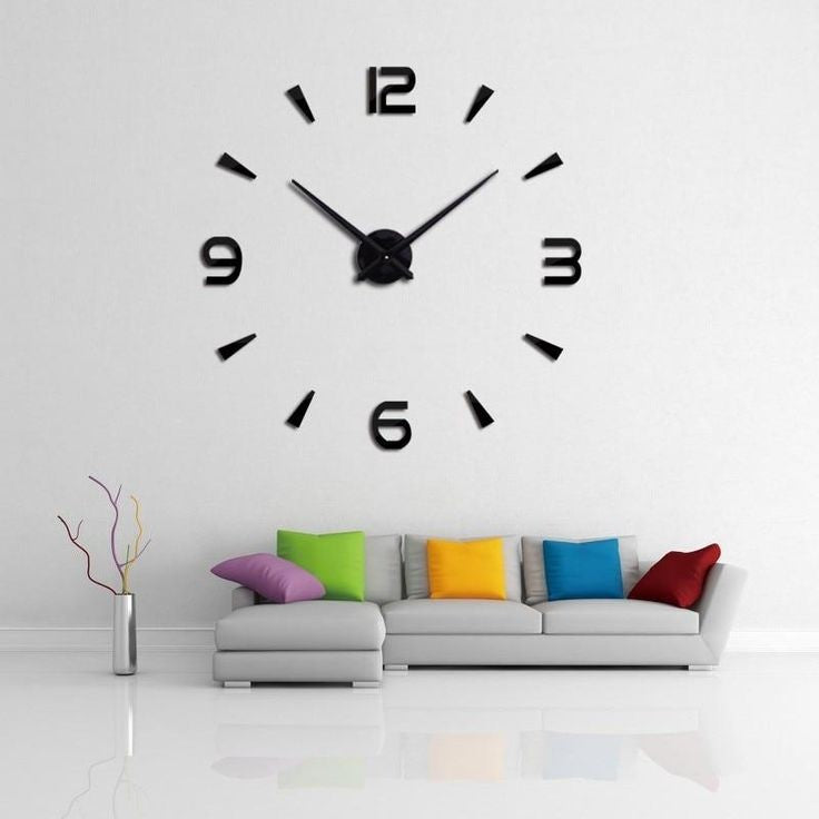 Large 3D Mirror Wall Clock - Black