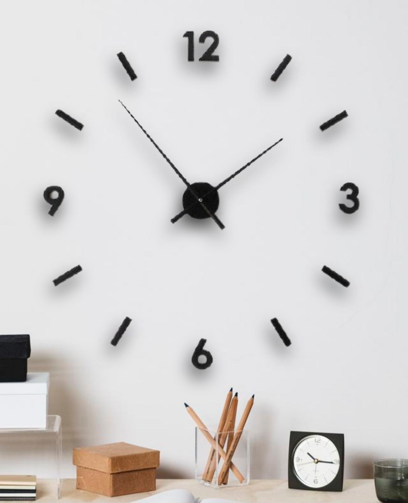 Contemporary Wall Clock - 3D Effect Minimalist 3D Wall Clock - Black
