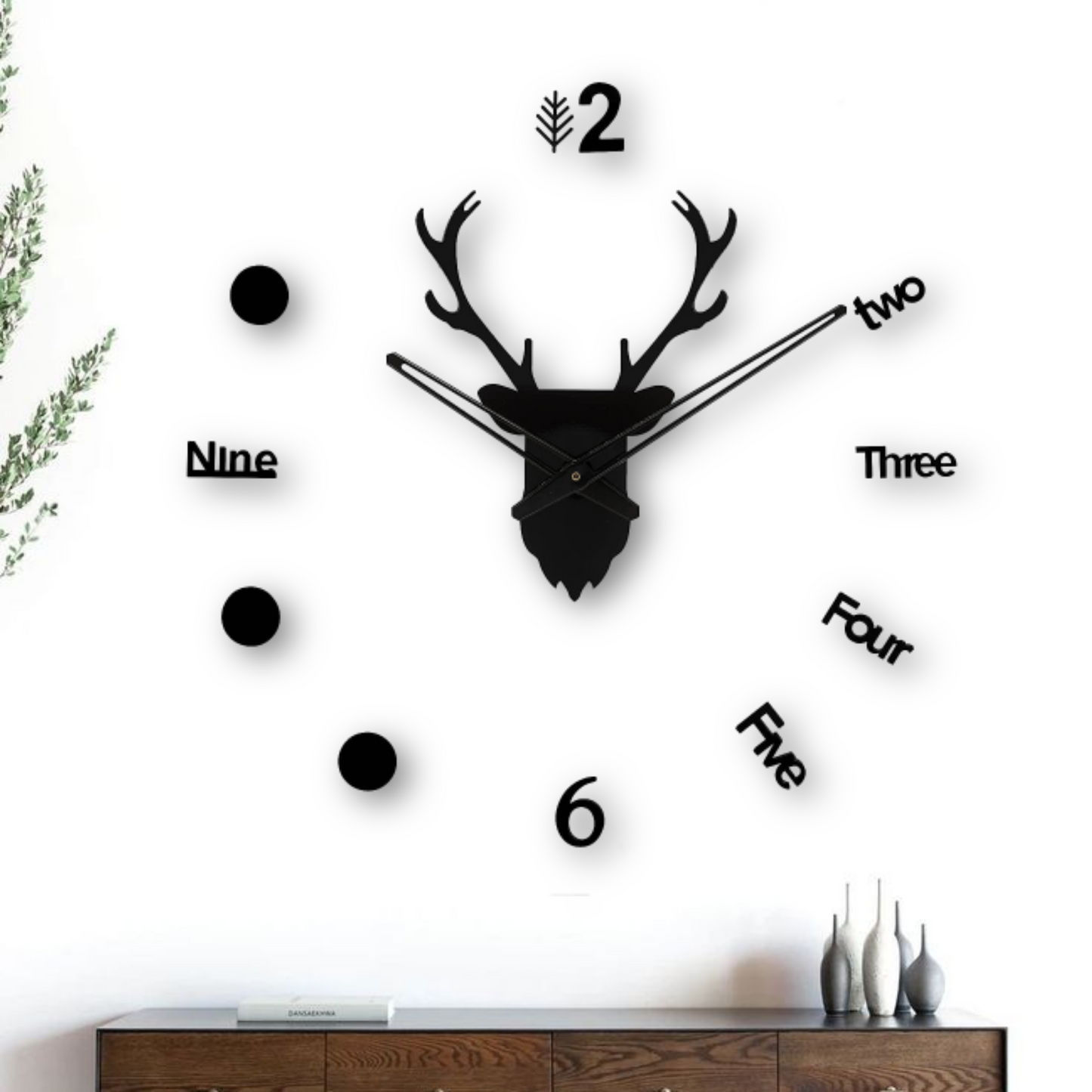 Deer Head 3D Wall Clock - Black