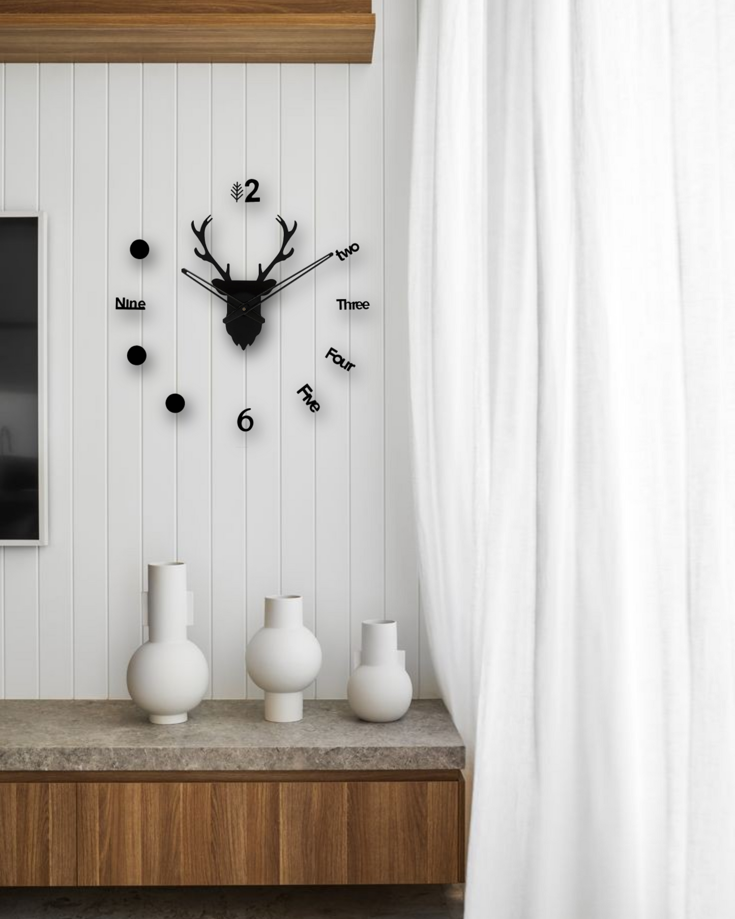 Deer Head 3D Wall Clock - Black