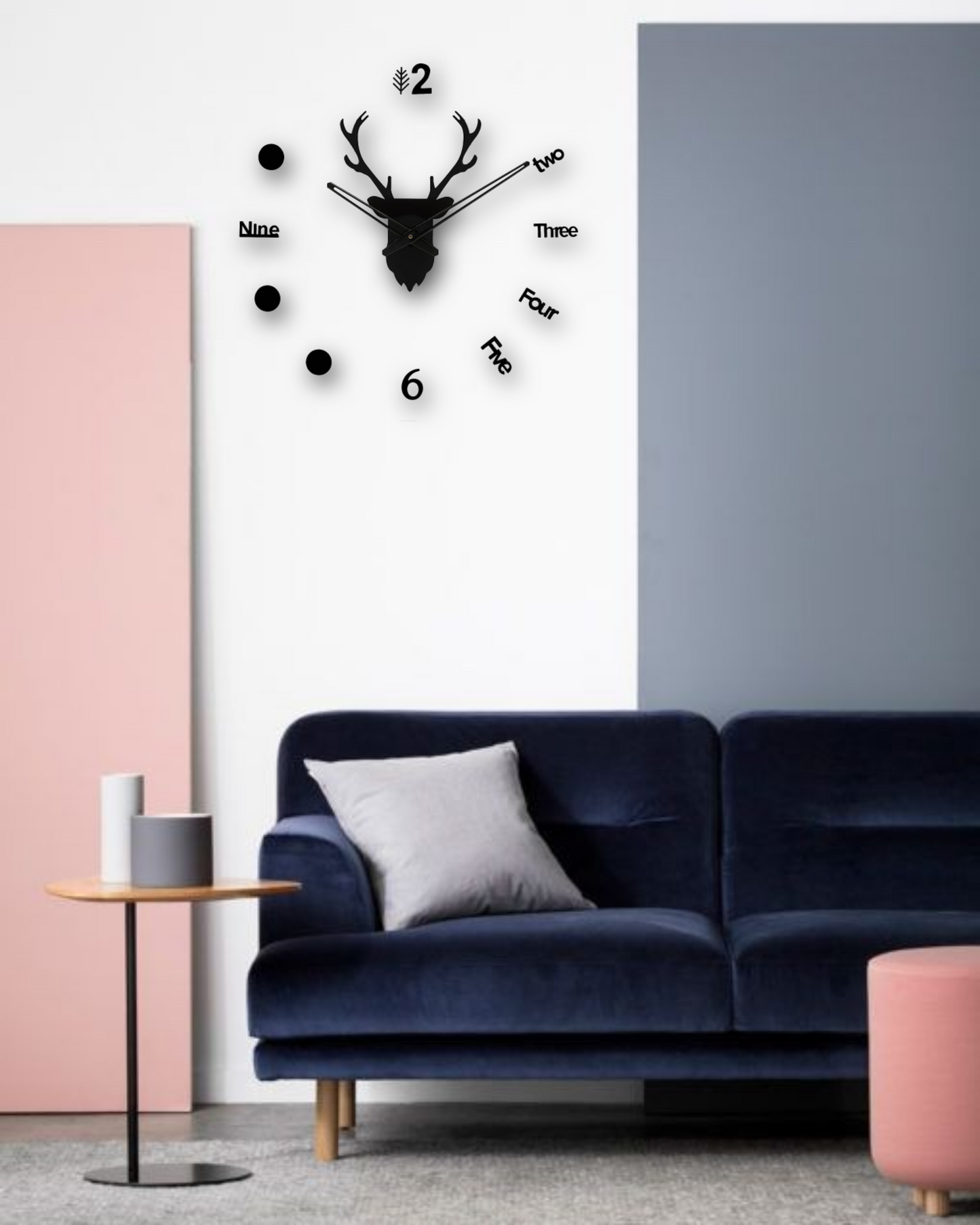 Deer Head 3D Wall Clock - Black