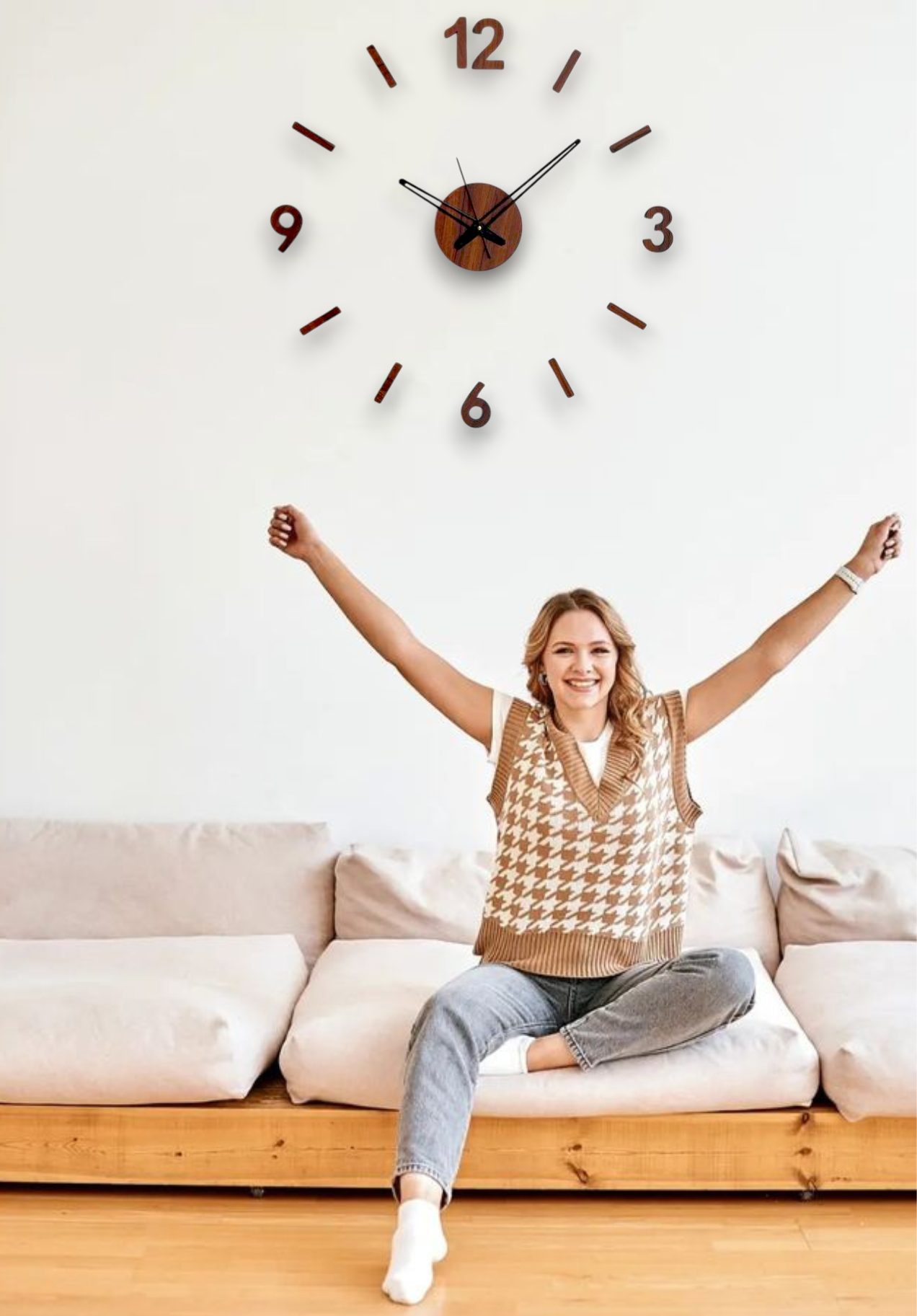 Modern DIY Large Wall Clock for Home & Office Decor β 3D Acrylic & Wooden Finish
