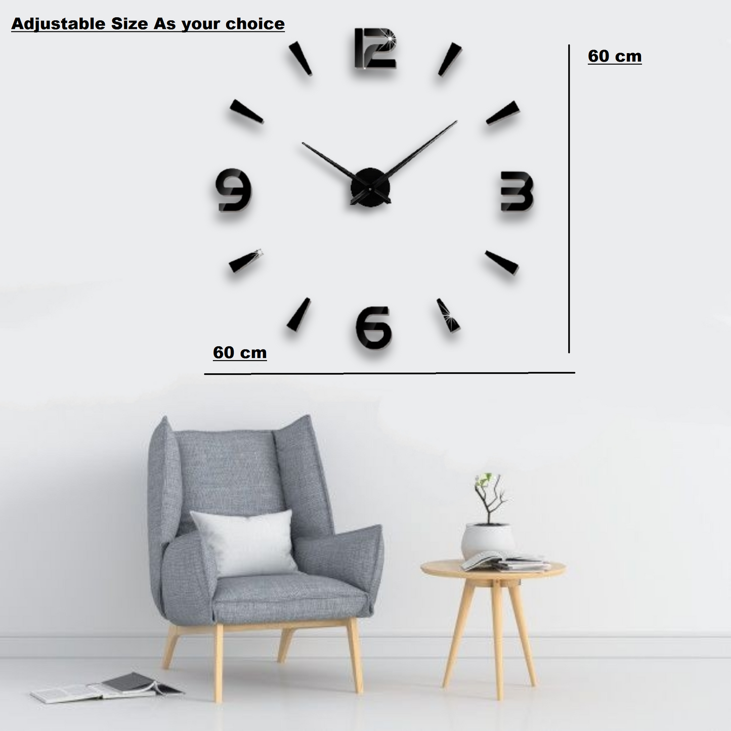 Large 3D Mirror Wall Clock - Black