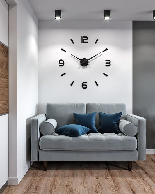 Large 3D Mirror Wall Clock - Black