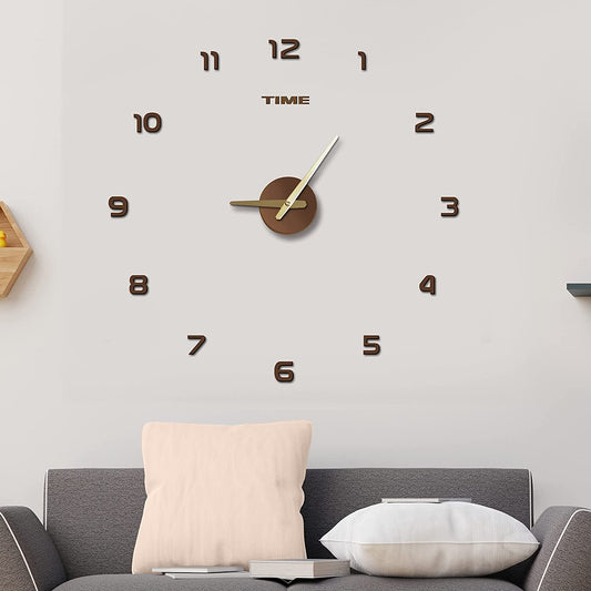 Modern Wall Clock - 3D Numbers, Brown