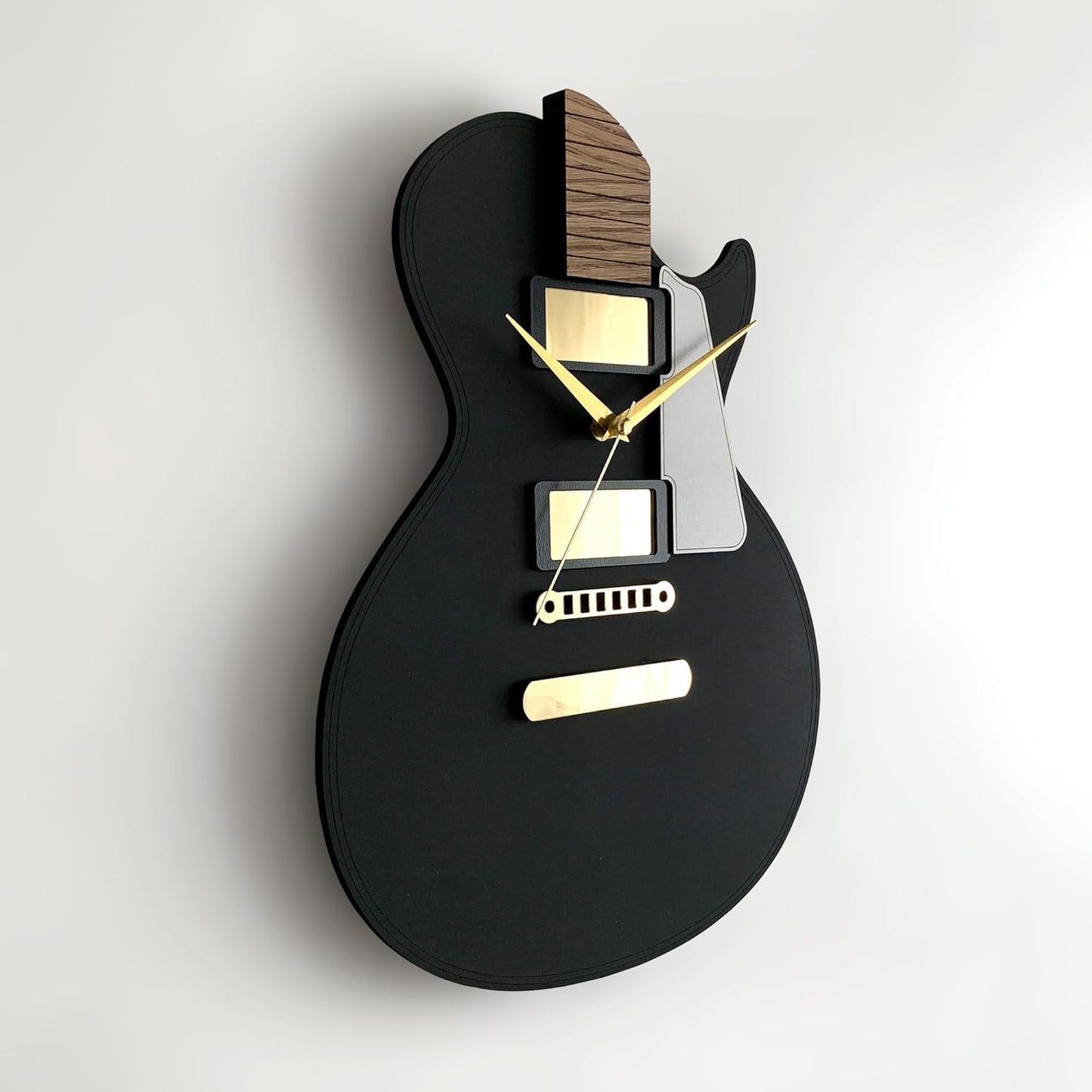 🎸 Guitar-Inspired 3D Wall Clock – Matte Black with Gold Accents