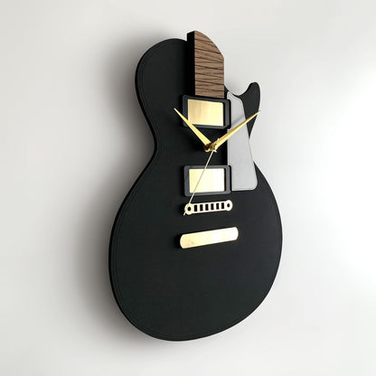 🎸 Guitar-Inspired 3D Wall Clock – Matte Black with Gold Accents