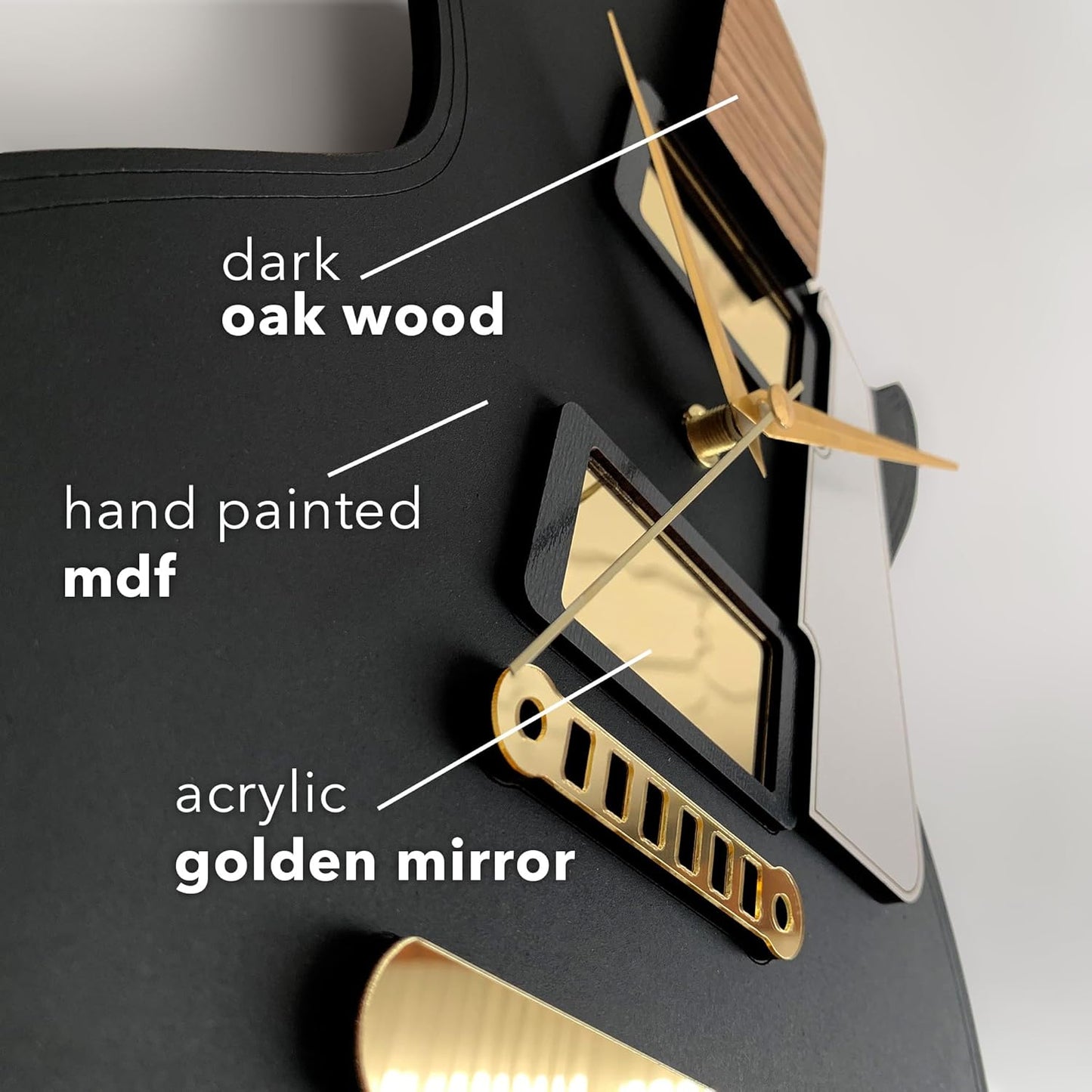 🎸 Guitar-Inspired 3D Wall Clock – Matte Black with Gold Accents