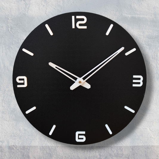 Minimalist Black Round Wall Clock - White Accents