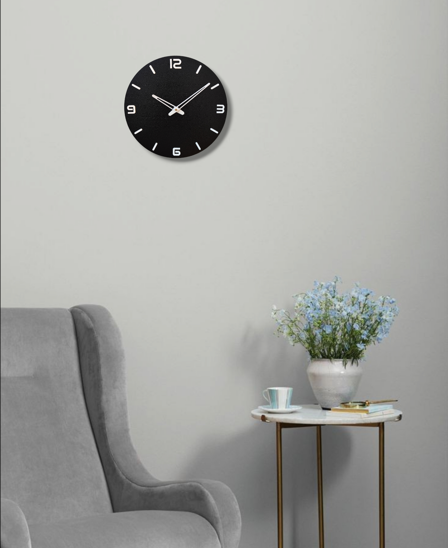 Minimalist Black Round Wall Clock - White Accents