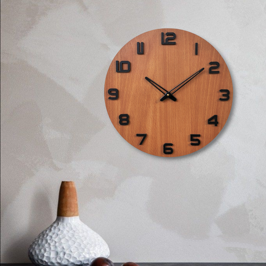 Natural Wooden Wall Clock with Black Numerals