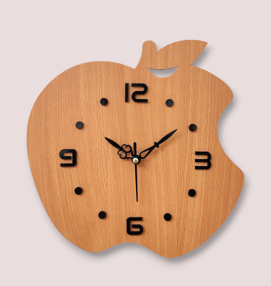 Apple-Shaped Wooden Wall Clock - Minimalist Design