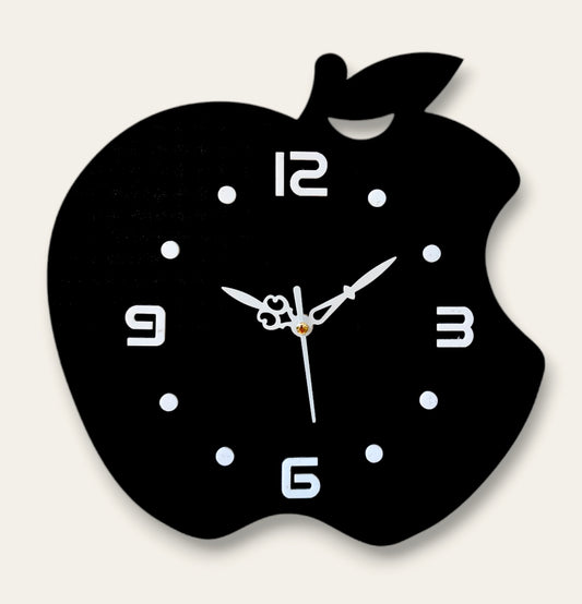 Sleek Black Apple Wall Clock - Modern Home Decor