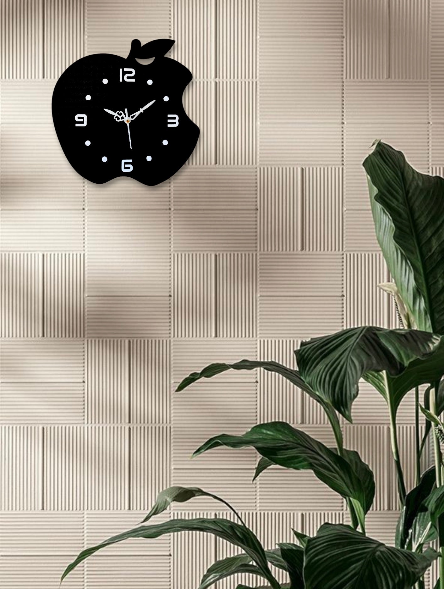 Sleek Black Apple Wall Clock - Modern Home Decor