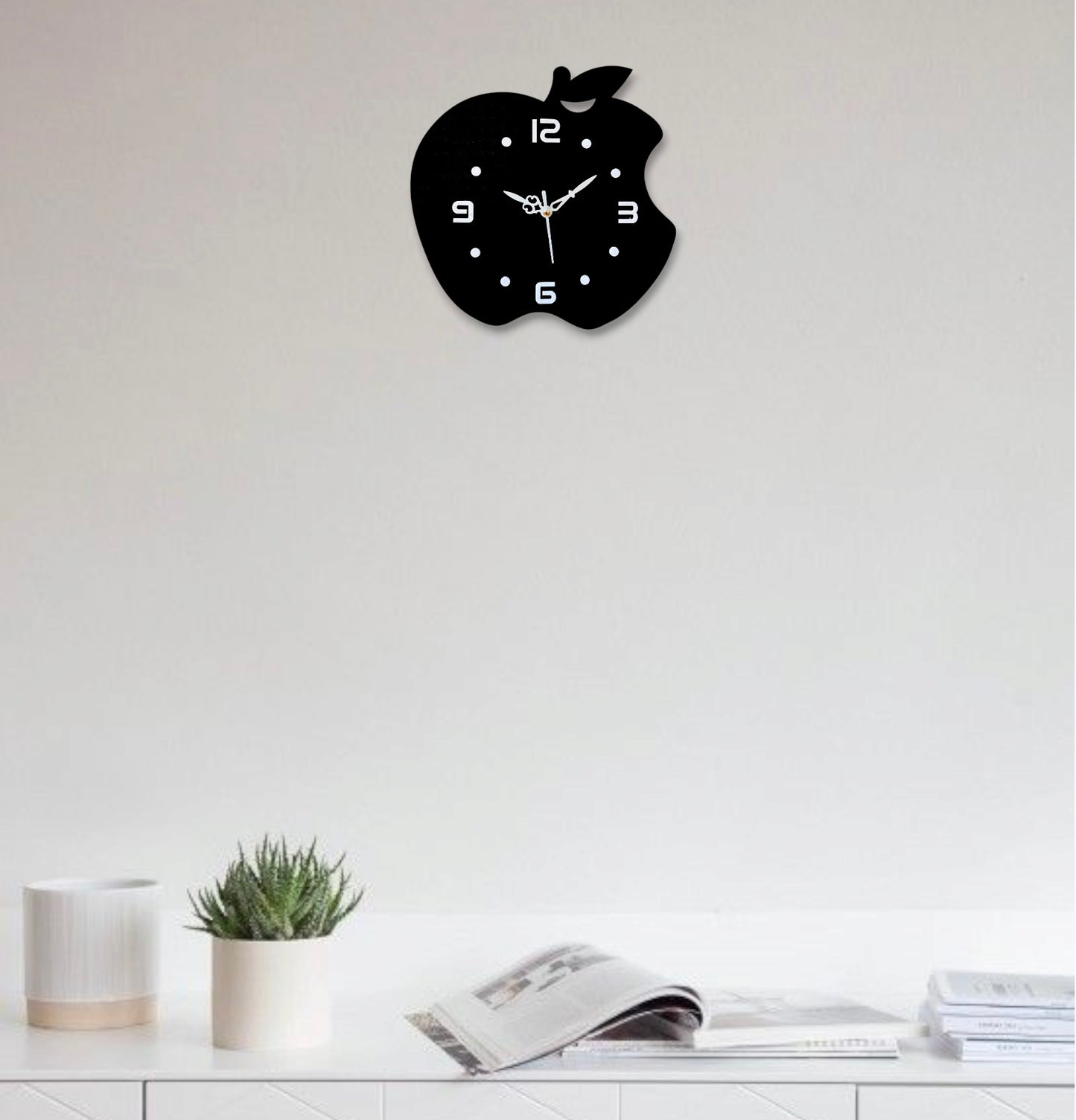 Sleek Black Apple Wall Clock - Modern Home Decor