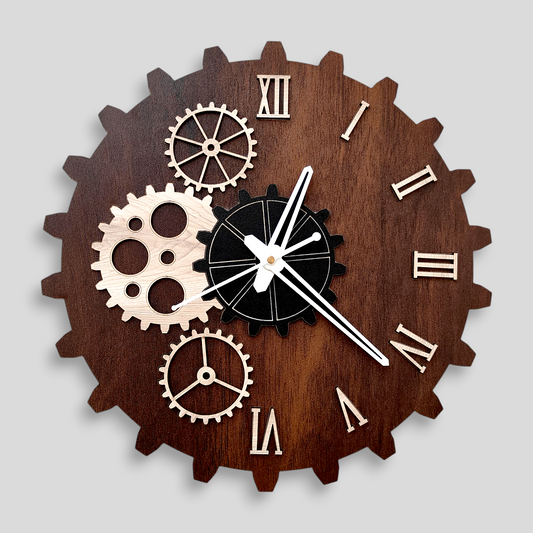 Wooden Rustic Gear Wall Clock
