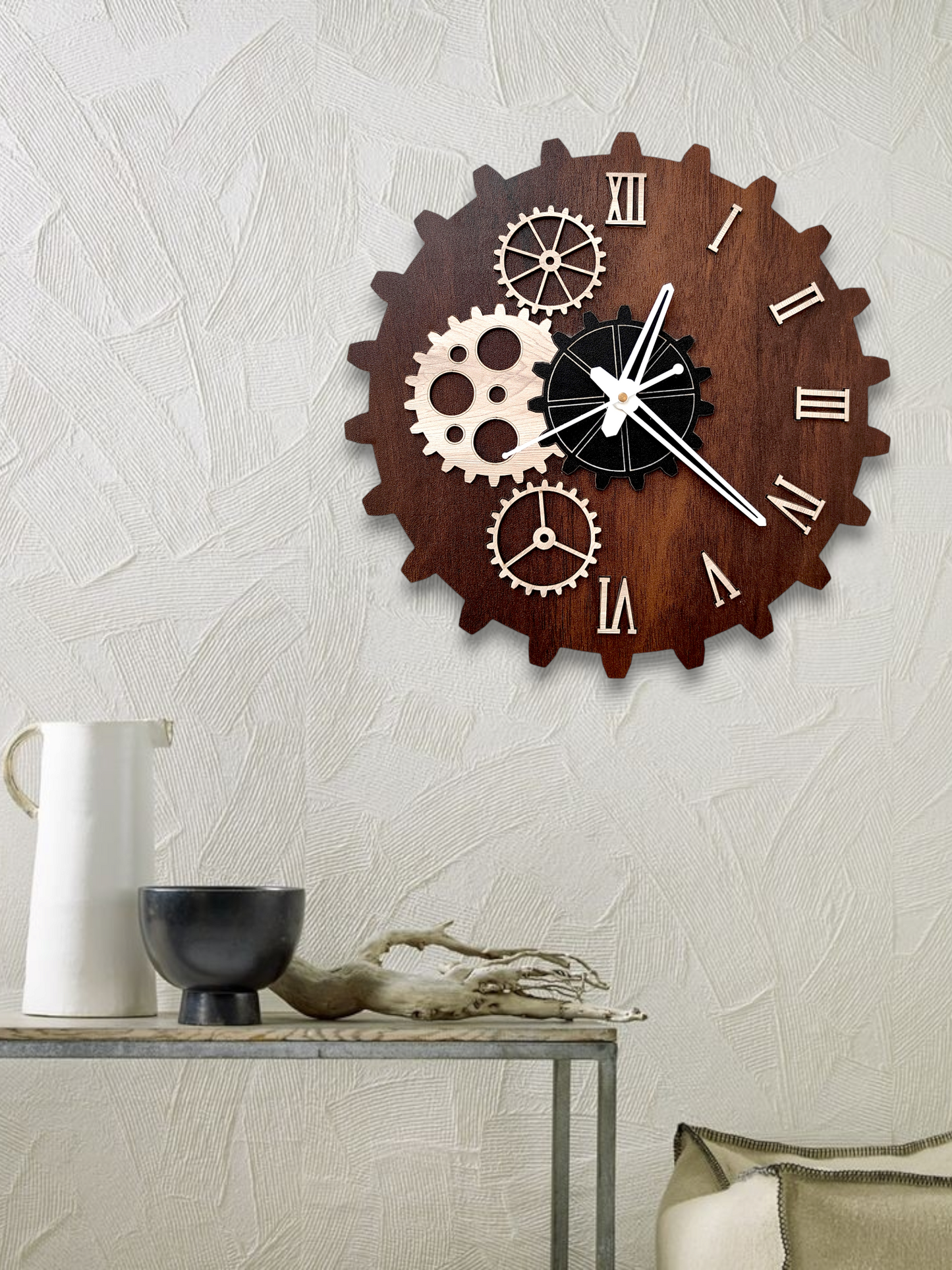 Wooden Rustic Gear Wall Clock