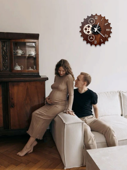 Wooden Rustic Gear Wall Clock