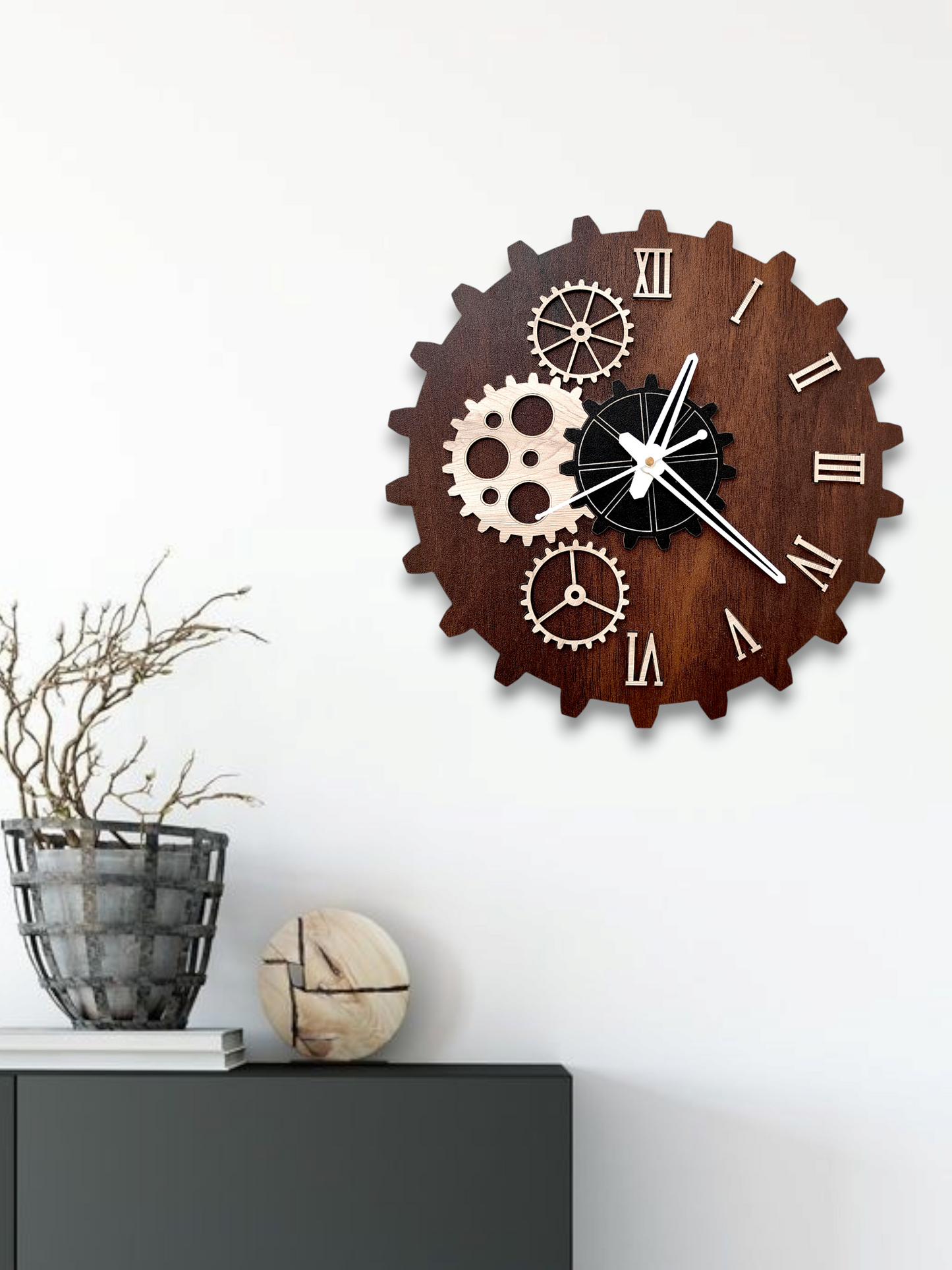 Wooden Rustic Gear Wall Clock