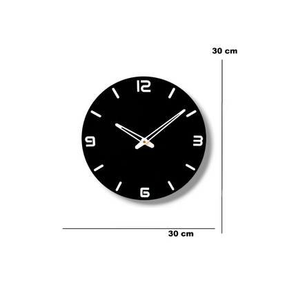 Minimalist Black Round Wall Clock - White Accents