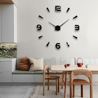 Large 3D Mirror Wall Clock - Black