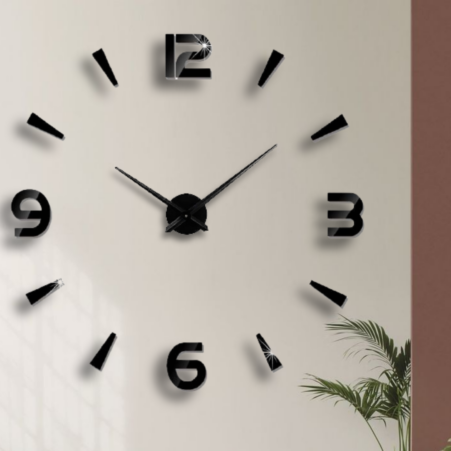 Large 3D Mirror Wall Clock - Black